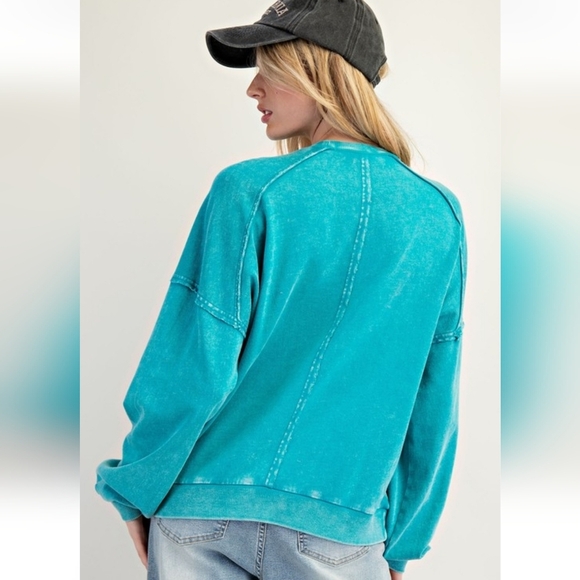 Easel Teal Peace Sign Symbol Washed Terry Pullover Sweatshirt New - Picture 5 of 5
